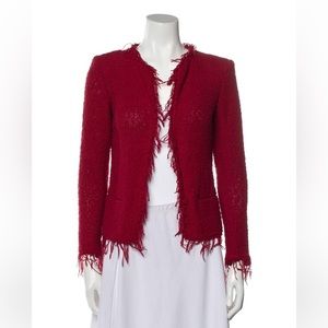 IRO Shavani Red Tweed Boucle Fringe Jacket